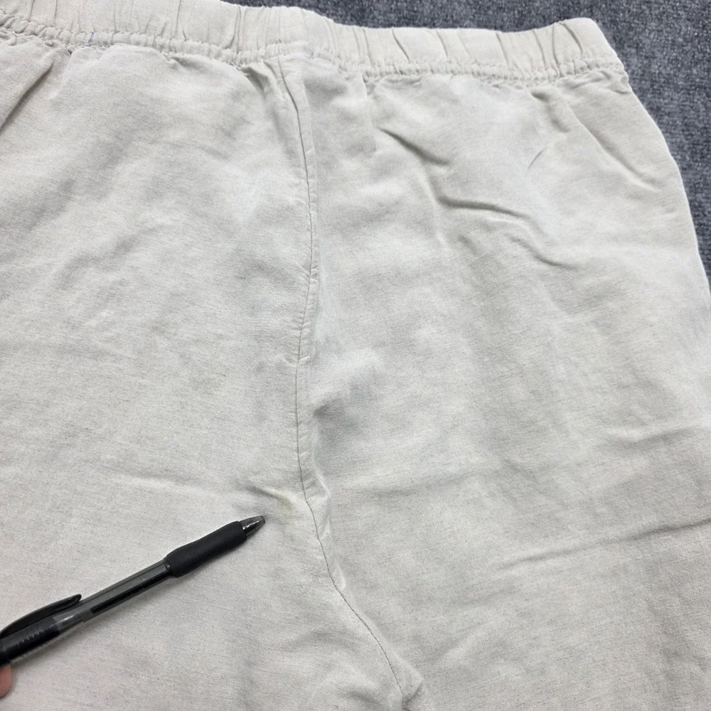 HM Linen Blend Wide Leg Drawstring Pants Beige Oatmeal‎ Melange Large Women's